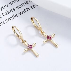 18k Layered Real Gold Filled cross hanging earrings